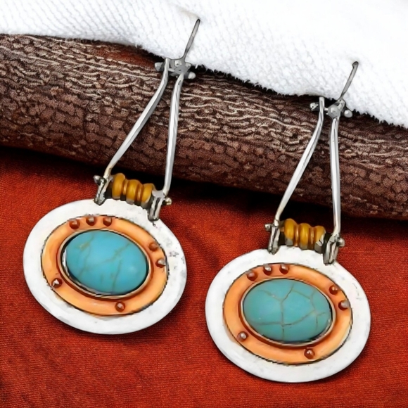 🆕️Boho Turquoise & Copper Dangle Earrings | Vintage-Style Statement Jewelry✨ - Picture 1 of 14